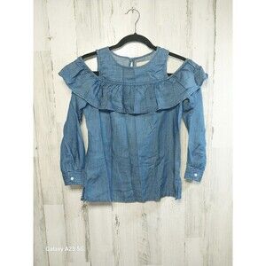 Loft Cold Shoulder Denim Chambray Top XSP Blue